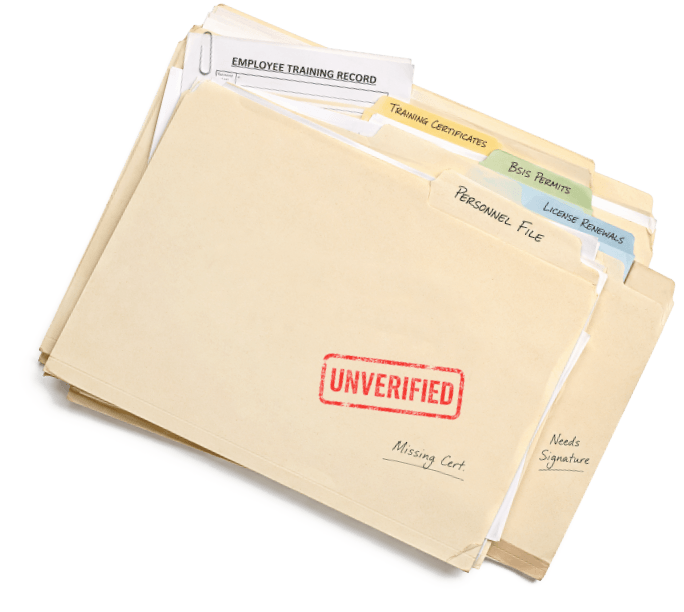 Manila folders containing unverified security training records