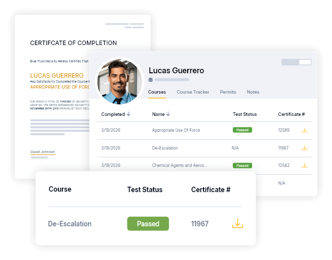 Screenshots of guard management user interface elements
