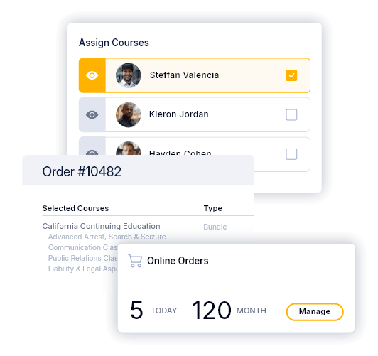 Screenshots of course assignment and order ui elements