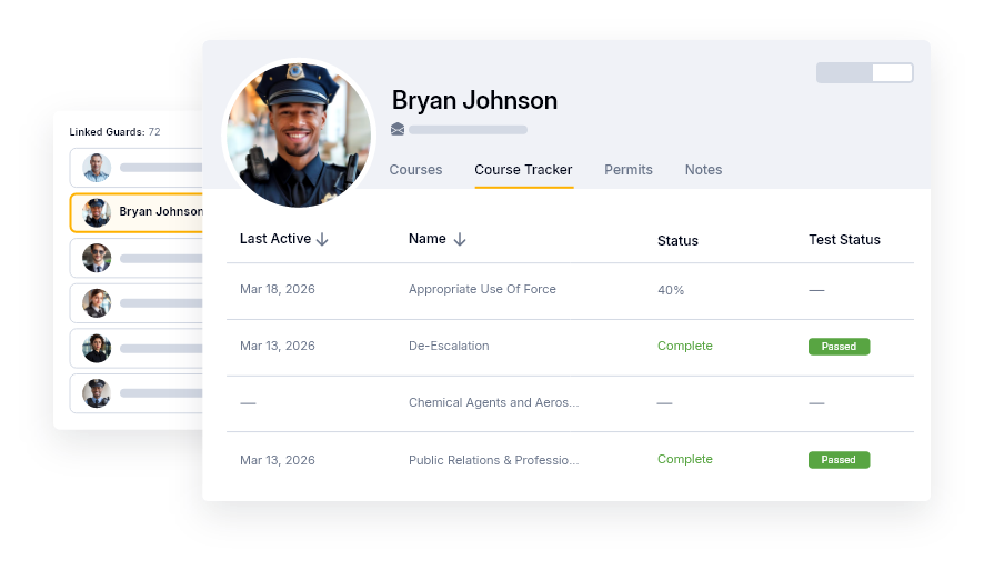 screenshots of guard management user interface