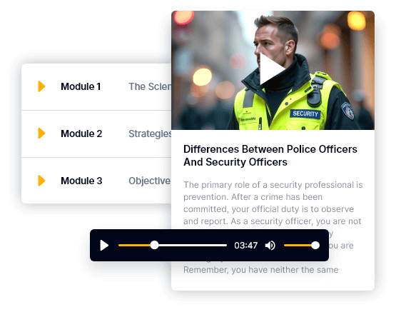 screenshots course content and multimedia player interface elements