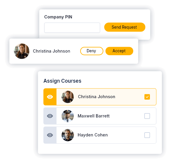 screenshots of guard management and course assignment interface