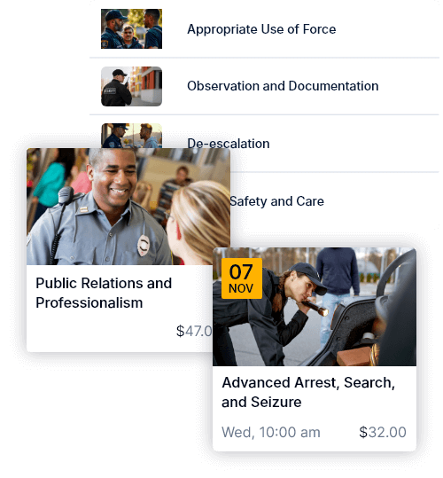 screenshots of course listing interface elements
