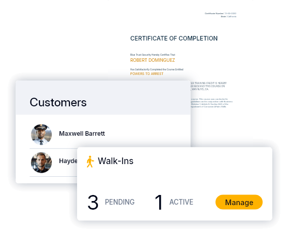 screenshots of certificate and walk-in training management