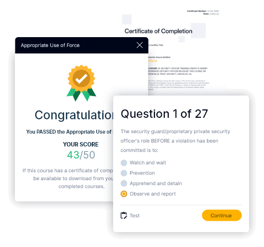 screenshots certificates and guard testing interface elements