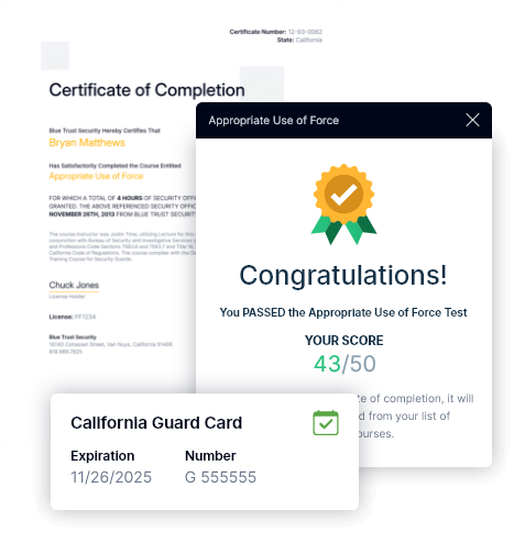 screenshots certificates, test taking, and course progression interface elements