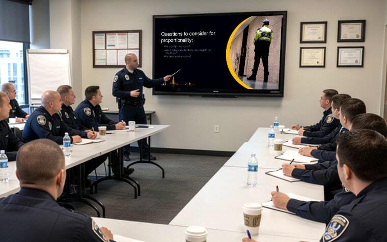 instructor in front of a classroom of security guards